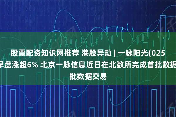 股票配资知识网推荐 港股异动 | 一脉阳光(02522)早盘涨超6% 北京一脉信息近日在北数所完成首批数据交易